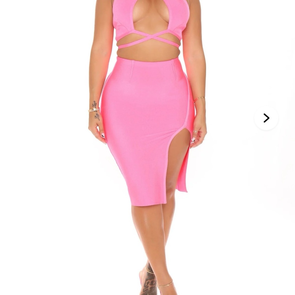 Fashion Nova Pink Two-Piece Cutout Skirt Set